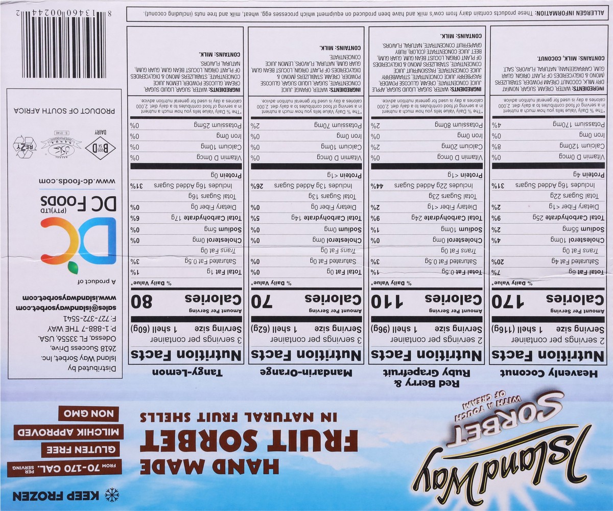 slide 8 of 13, Island Way Sorbet 10 Ct Assorted 4 Flavor - Touch of Cream "Ruby"(Mandarin Orange, Tangy Lemon, Heavenly Coconut, Red Berry & Ruby GF), 10 ct