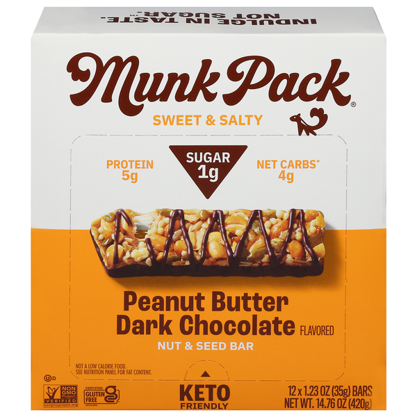 slide 1 of 1, Munk Pack Keto Peanut Butter Dark Chocolate Nut & Seed Bars - 12 ct, 12 ct; 14.76 oz