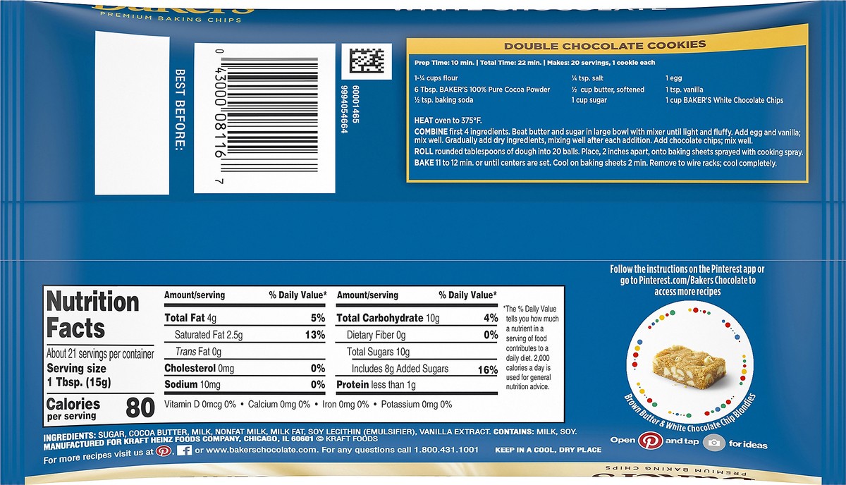 slide 7 of 11, Baker's White Chocolate Chips, 11 oz Bag, 11 oz