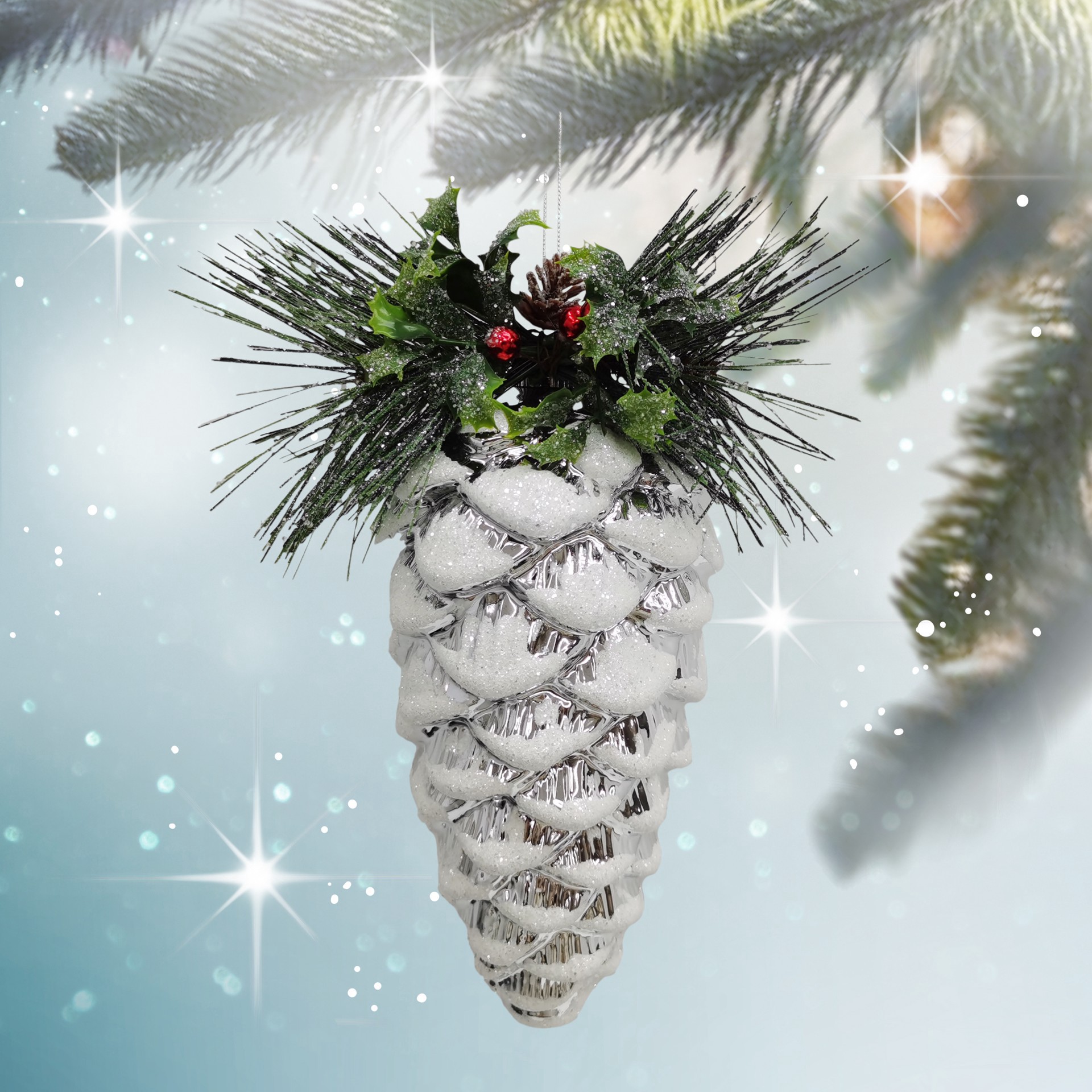 slide 2 of 2, 12" Glitter Frosted Pinecone Ornament By Ashland, 7.5 in x 5.5 in x 12 in