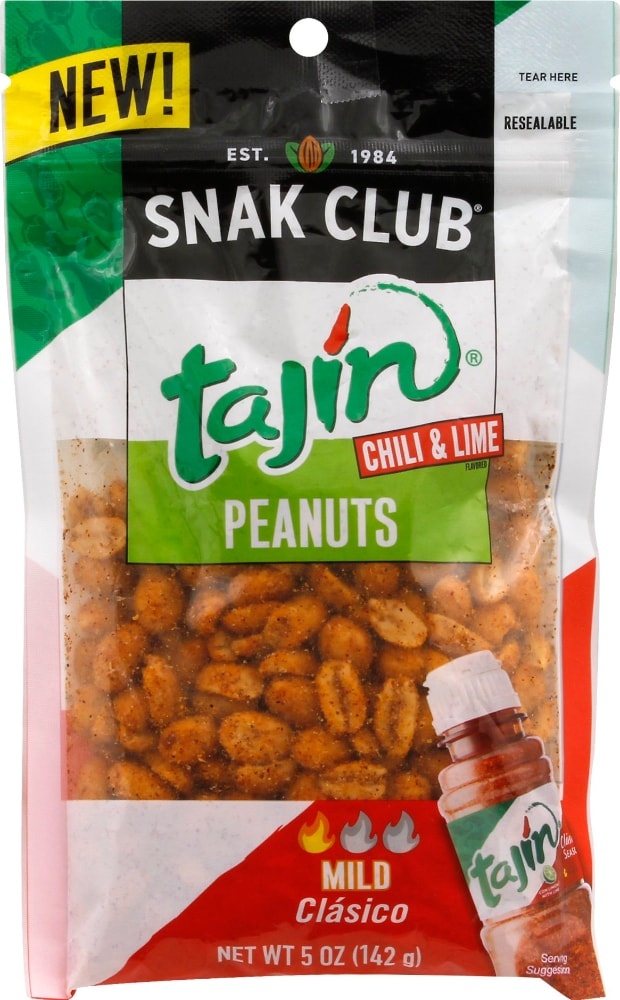 slide 1 of 1, Snak Club Tajin Mild Chili & Lime Peanuts, 5 oz