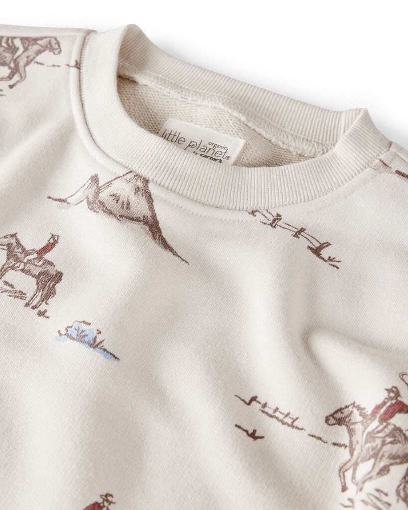 slide 3 of 3, Littleplanet Toddler French Terry Sweatshirt Made with Organic Cotton in Western Rodeo Print Western Rodeo 2T, 1 ct