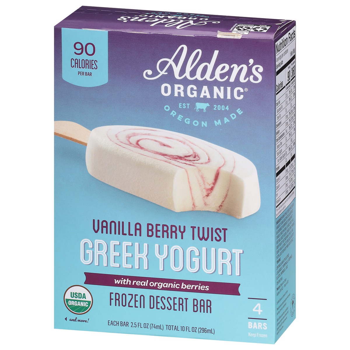 slide 2 of 4, Alden's Organic Greek Yogurt Vanilla Berry Twist Frozen Dessert Bar 4 - 2.5 fl oz Bars, 4 ct