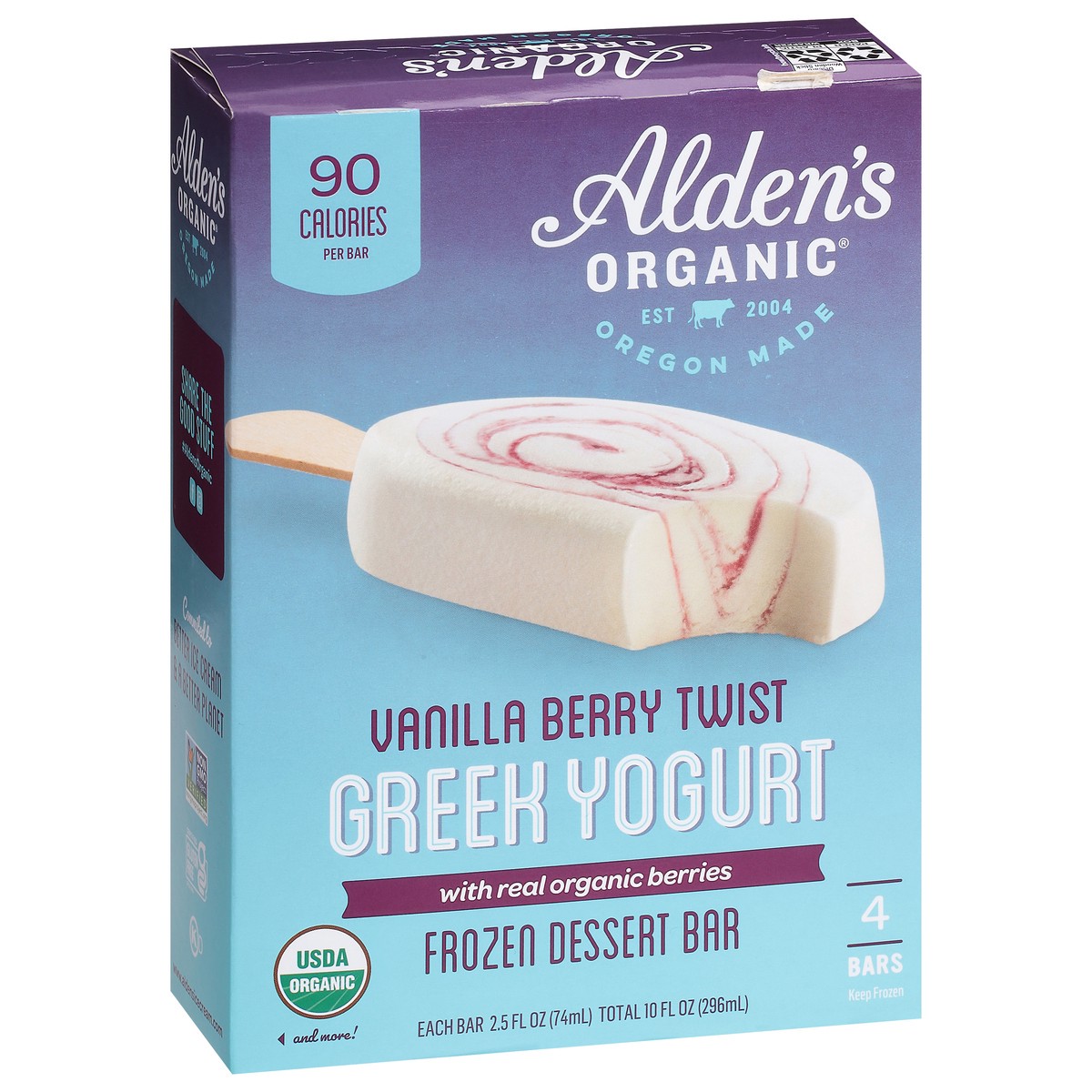 slide 4 of 4, Alden's Organic Greek Yogurt Vanilla Berry Twist Frozen Dessert Bar 4 - 2.5 fl oz Bars, 4 ct