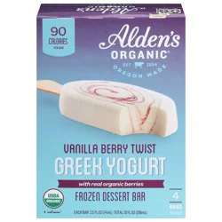 Alden's Organic Greek Yogurt Vanilla Berry Twist Frozen Dessert Bars - 4 - 2.5 fl oz