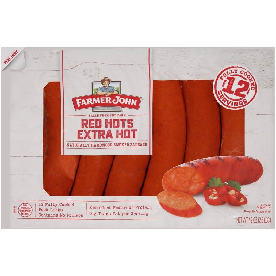 slide 1 of 1, Farmer John Red Hot Sausage, 42 oz