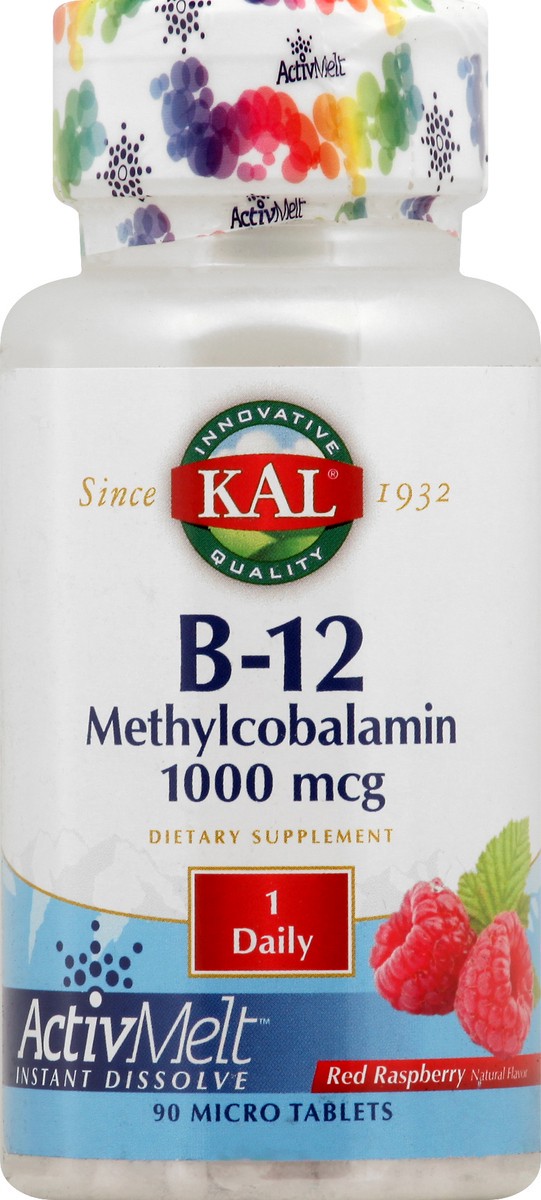 slide 3 of 10, KAL B12 Methylcobalamin Active Me Raspberry, 90 ct