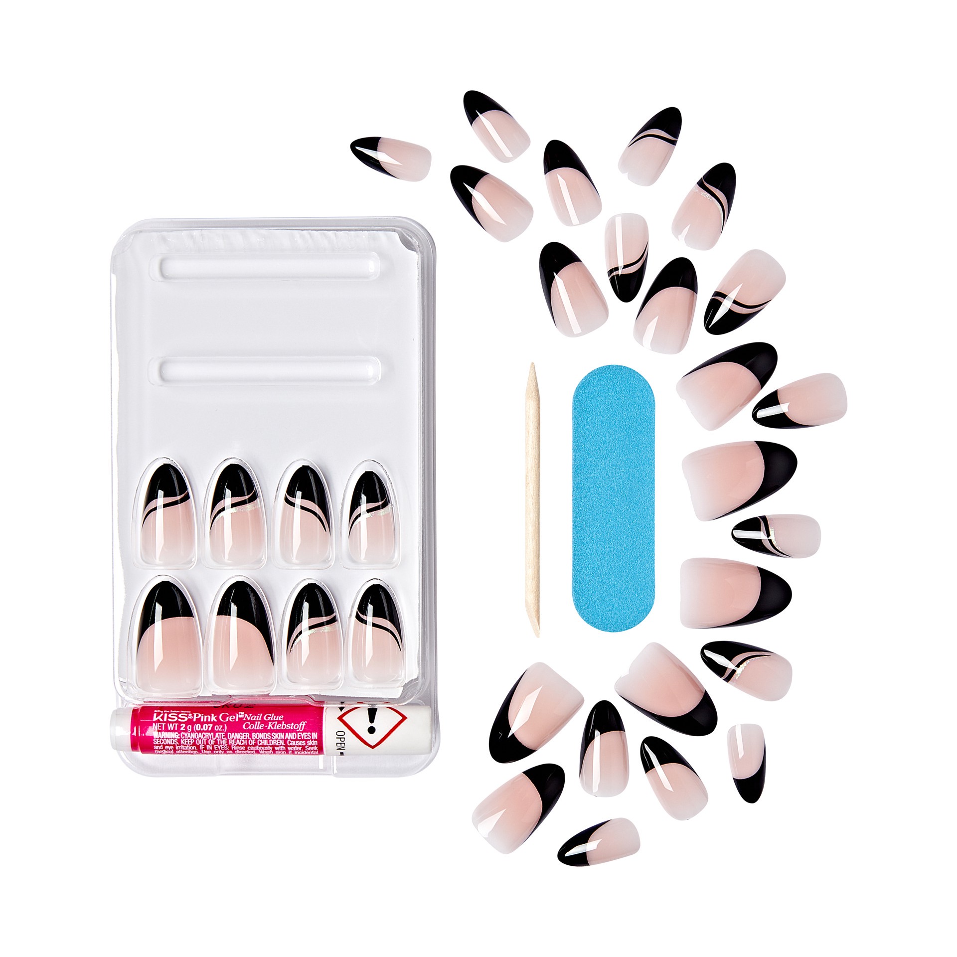 slide 2 of 5, KISS Voguish Fantasy French Press-On Nails, Magnifique, Black, Medium Almond, 31 Ct., 1 ct
