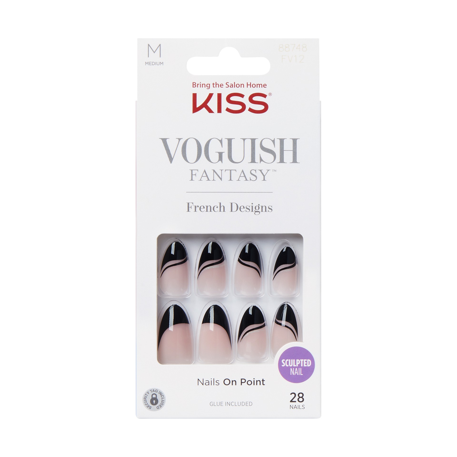slide 1 of 5, KISS Voguish Fantasy French Press-On Nails, Magnifique, Black, Medium Almond, 31 Ct., 1 ct