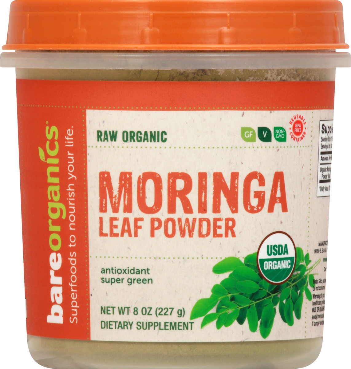 slide 1 of 12, BareOrganics Raw Organic Antioxidant Super Green Moringa Leaf Powder - 8 oz, 8 oz