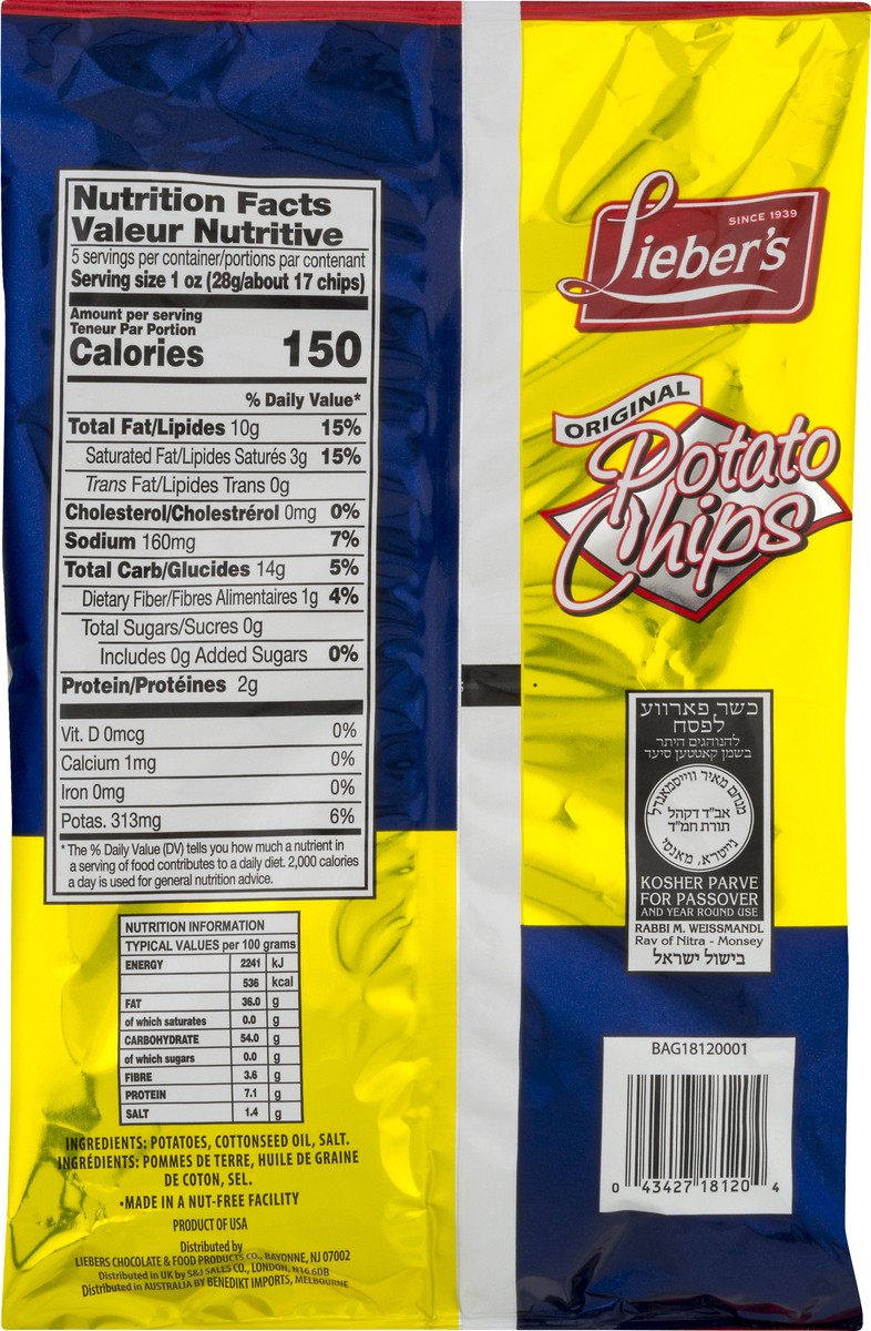 slide 4 of 9, Lieber's Original Potato Chips 5 oz, 5 oz