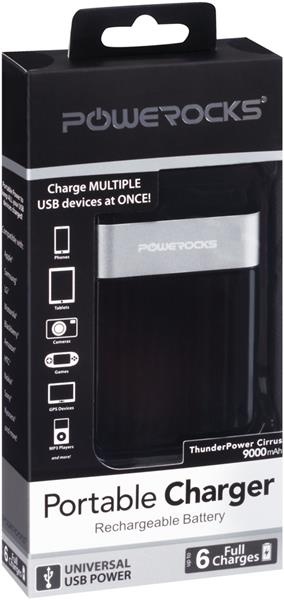 slide 1 of 1, Powerocks Portable Charger Rechargeable Battery Black, 1 ct