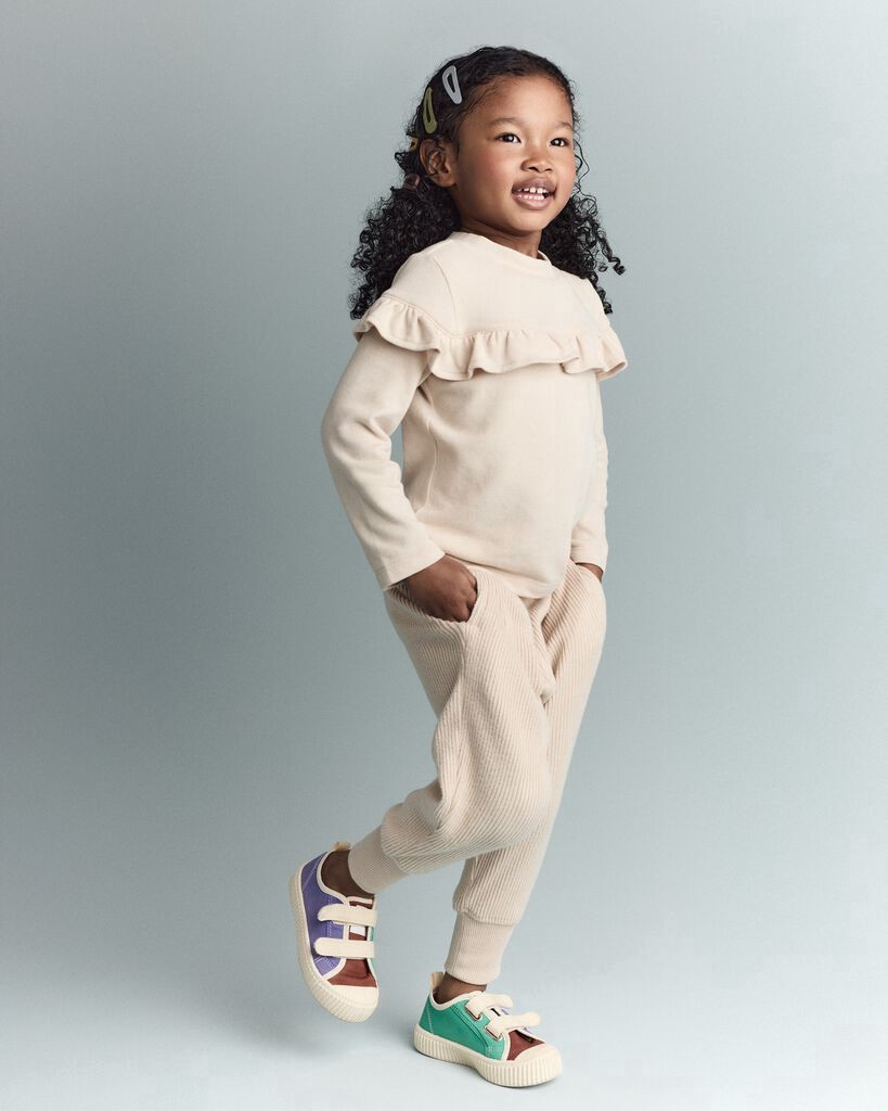 slide 4 of 6, Otteravenue Toddler Girl Mock Neck Ruffle Top - Khaki Khaki 2T, 1 ct