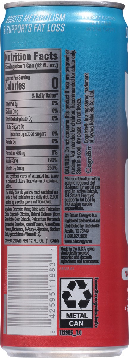 slide 8 of 12, C4 Sport Smart Energy Zero Sugar Sparkling Cherry Berry Lime Energy Drink 12 fl oz, 12 fl oz