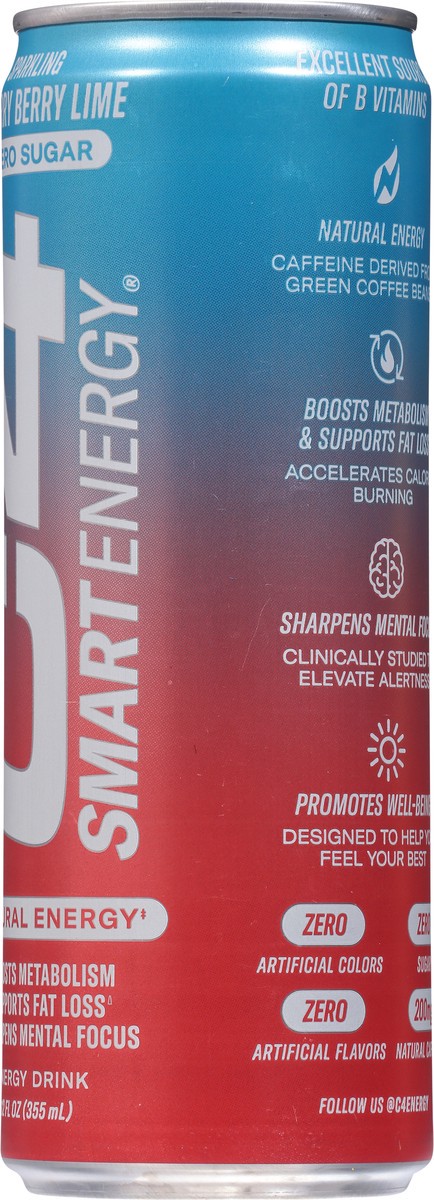 slide 10 of 12, C4 Sport Smart Energy Zero Sugar Sparkling Cherry Berry Lime Energy Drink 12 fl oz, 12 fl oz