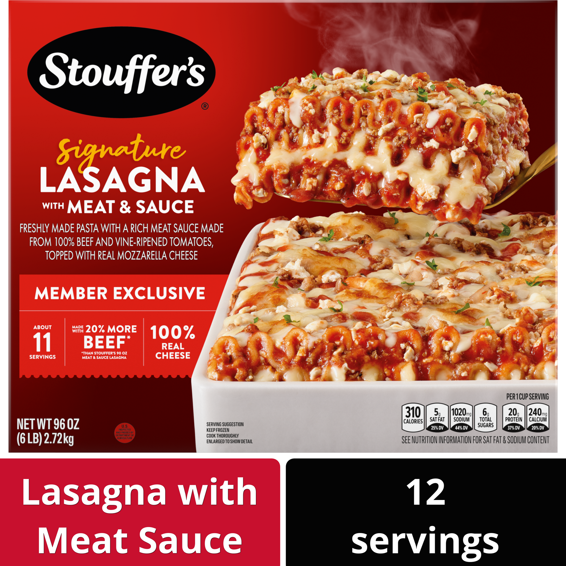 slide 1 of 3, Stouffer's Signature Lasagna with Meat and Sauce Frozen Meal, 4 Count, 96 oz