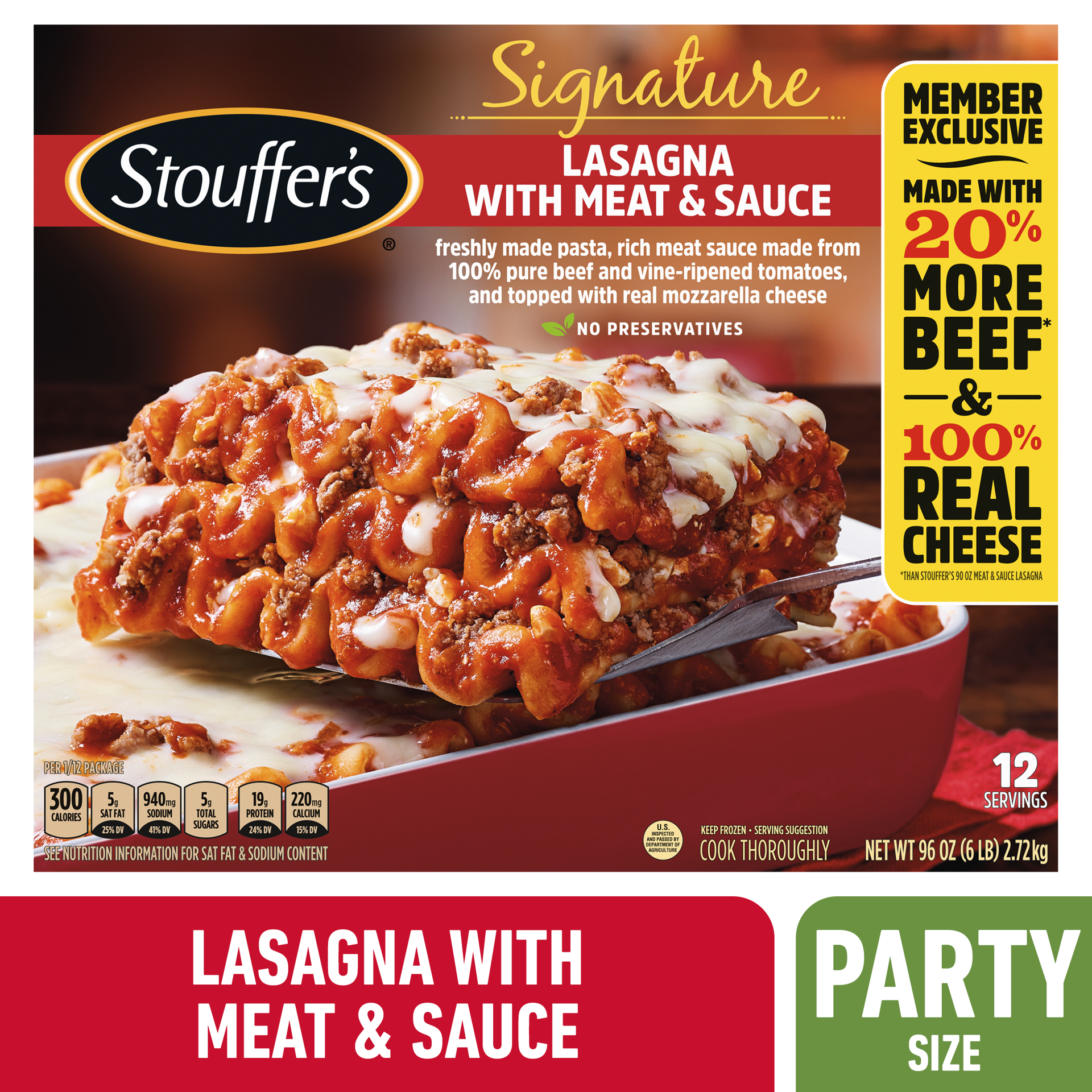 slide 1 of 3, Stouffer's Signature Lasagna with Meat and Sauce Frozen Meal, 4 Count, 96 oz