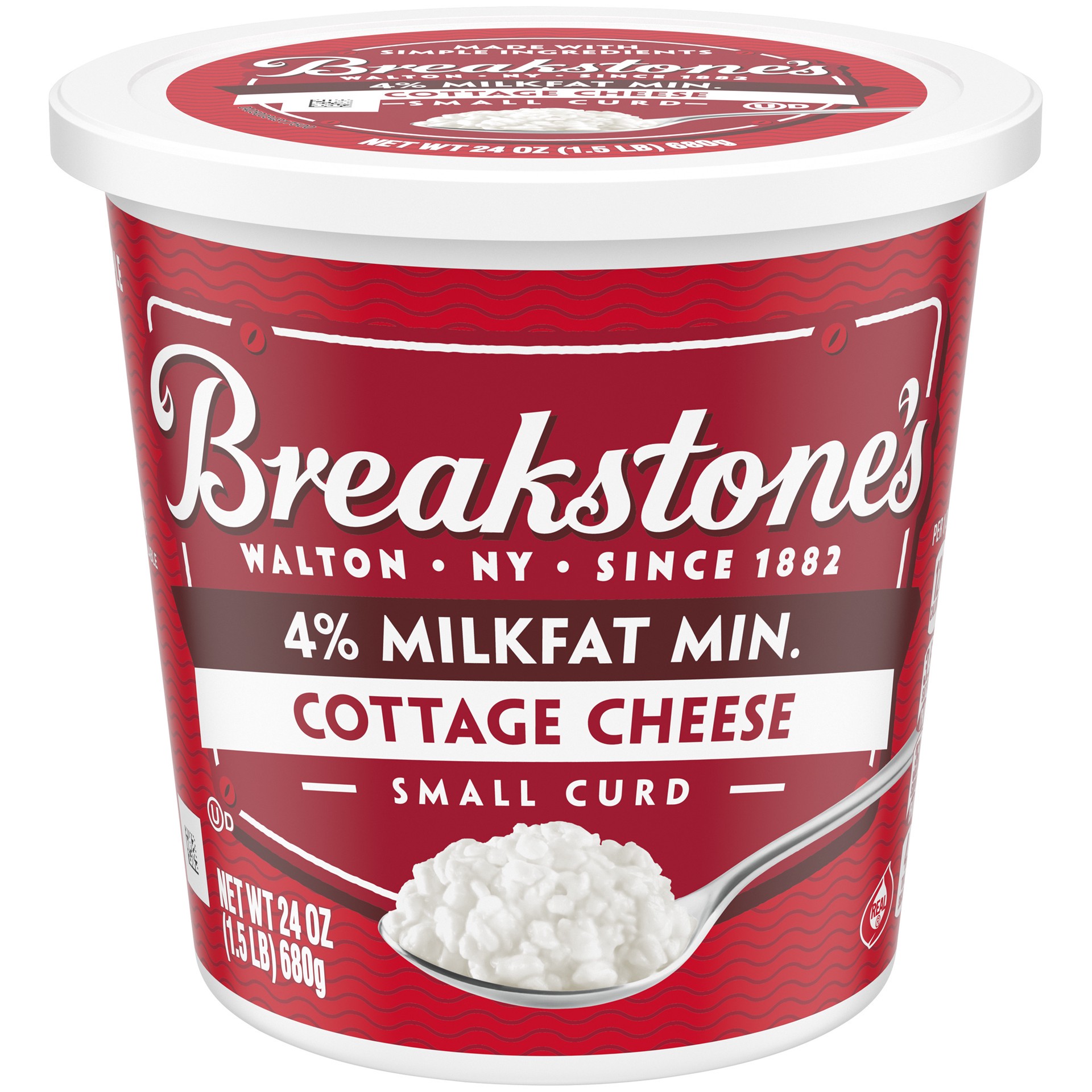 slide 1 of 10, Breakstone's Small Curd Cottage Cheese with 4% Milkfat, 24 oz Tub, 24 oz