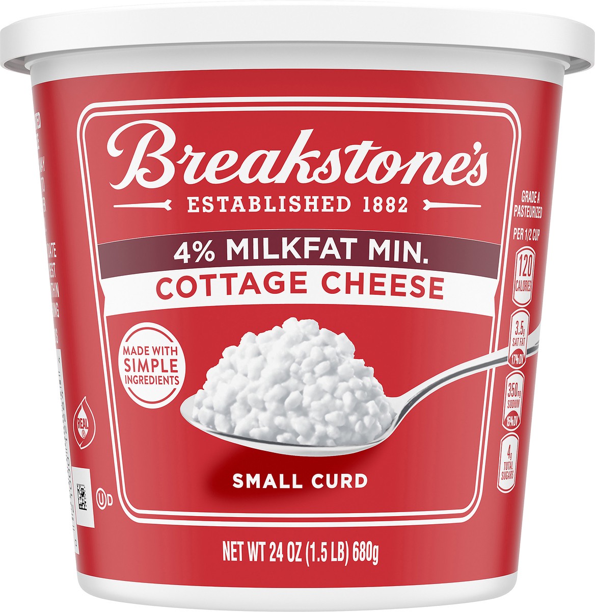 slide 7 of 10, Breakstone's Small Curd Cottage Cheese with 4% Milkfat, 24 oz Tub, 680 g