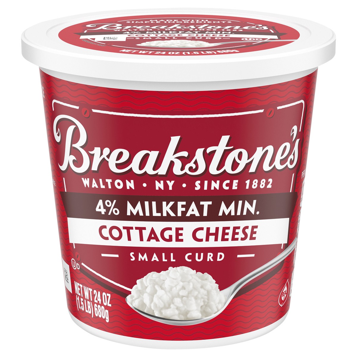 slide 1 of 10, Breakstone's Small Curd Cottage Cheese with 4% Milkfat, 24 oz Tub, 680 g