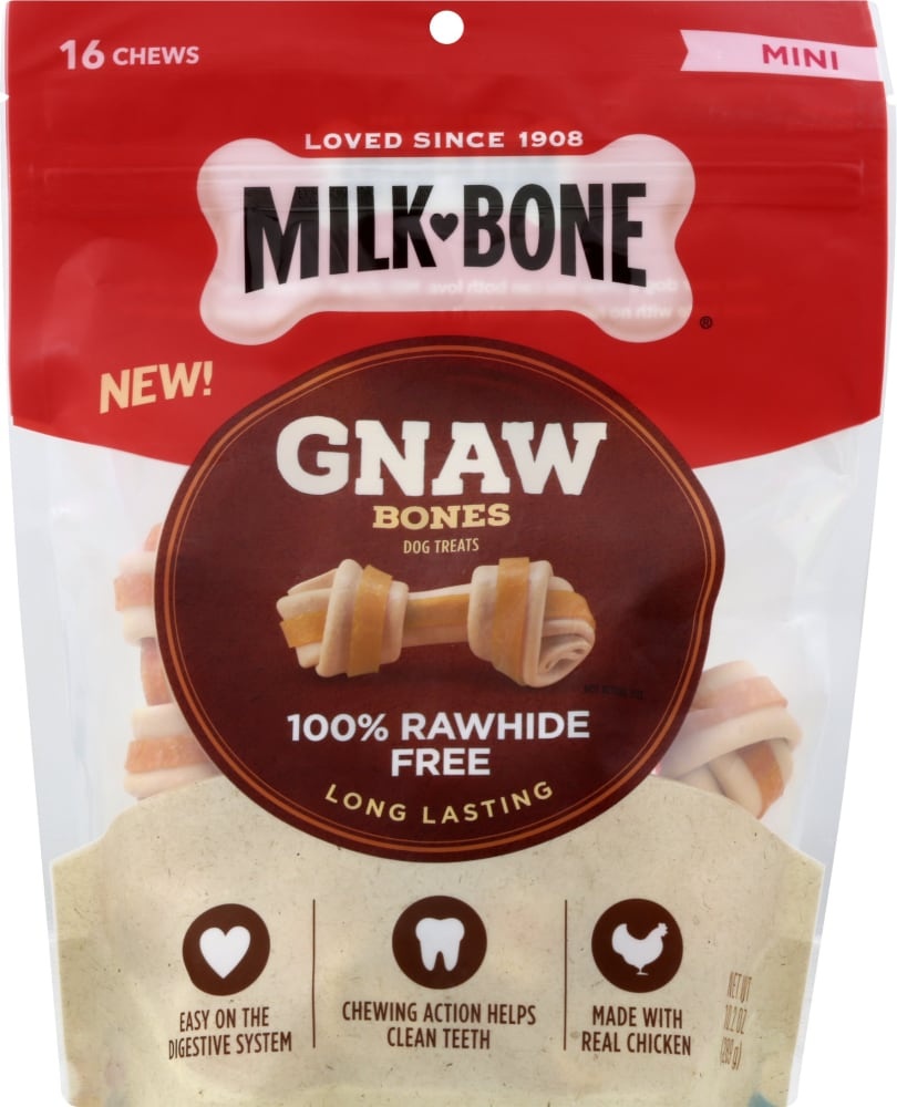 slide 1 of 1, Milk-Bone GnawBones Knotted Bones, Rawhide-Free, Chicken, Mini, 10.2 oz
