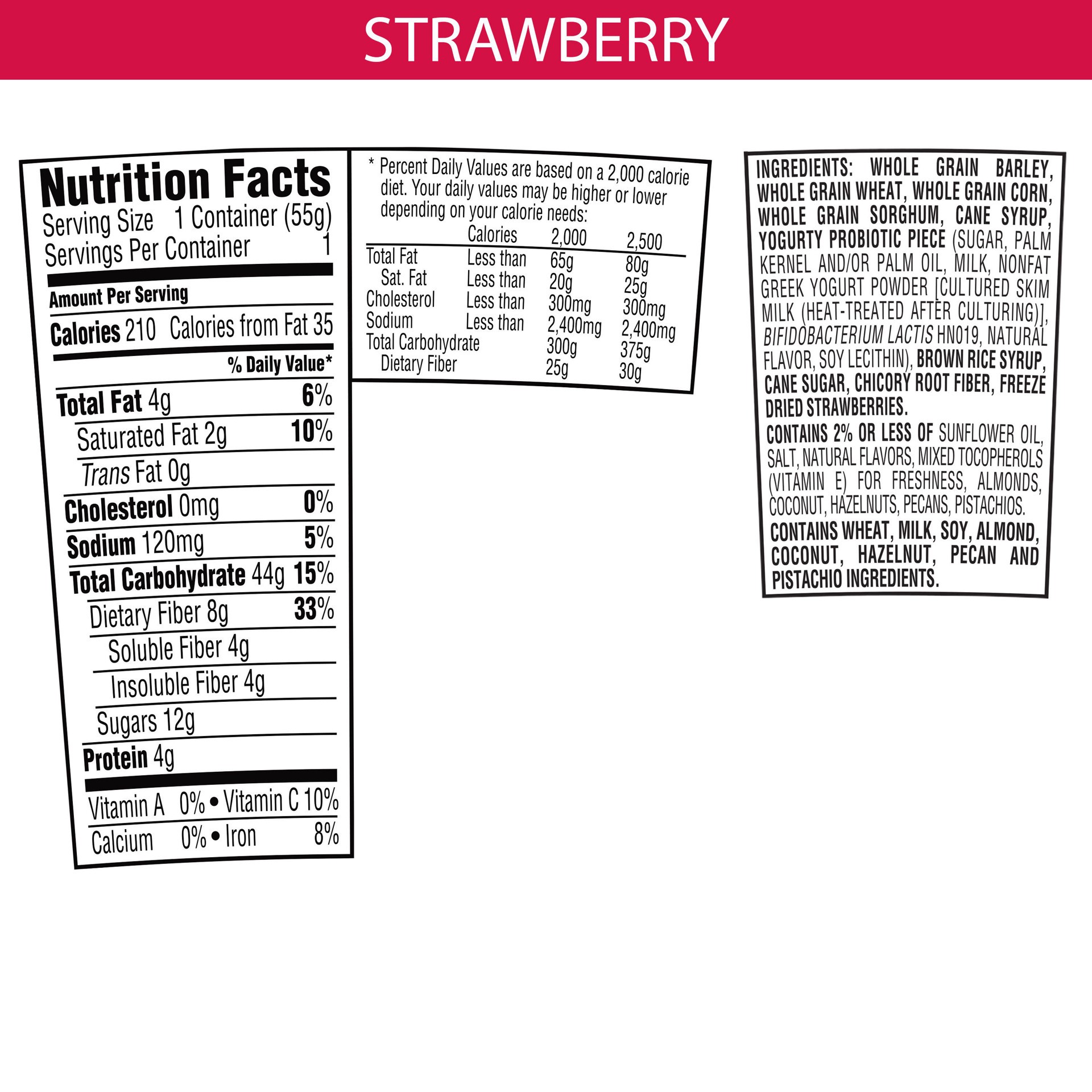 slide 4 of 5, HI! Happy Inside, Breakfast Cereal, Simply Strawberry, with Prebiotics, Probiotics and Fiber for Digestive Wellness, Non-GMO, 1.94oz Cup, 1.94 oz