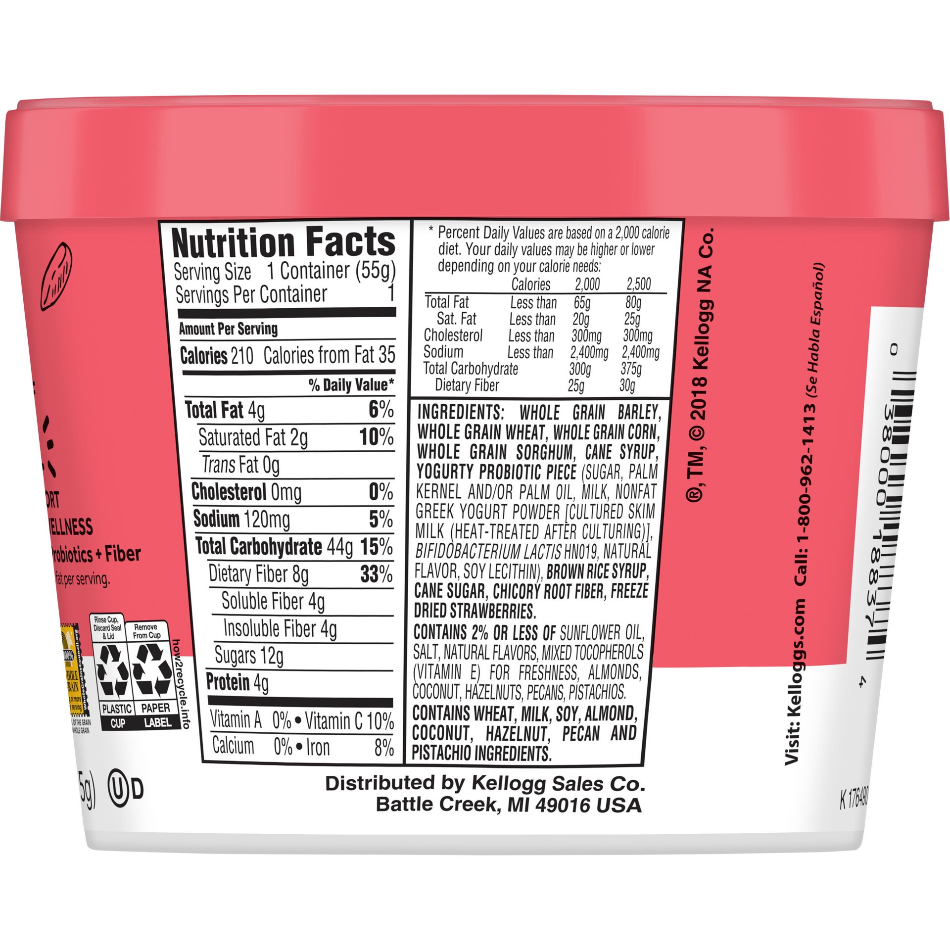 slide 2 of 5, HI! Happy Inside, Breakfast Cereal, Simply Strawberry, with Prebiotics, Probiotics and Fiber for Digestive Wellness, Non-GMO, 1.94oz Cup, 1.94 oz