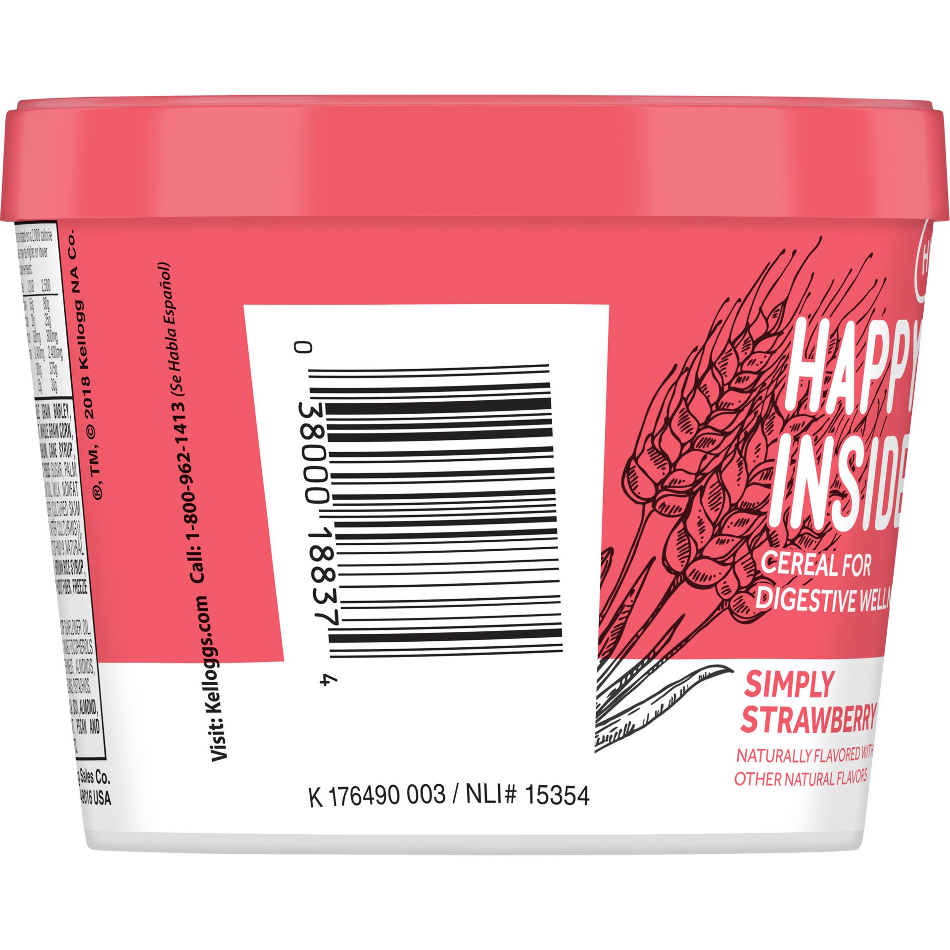 slide 5 of 5, HI! Happy Inside, Breakfast Cereal, Simply Strawberry, with Prebiotics, Probiotics and Fiber for Digestive Wellness, Non-GMO, 1.94oz Cup, 1.94 oz