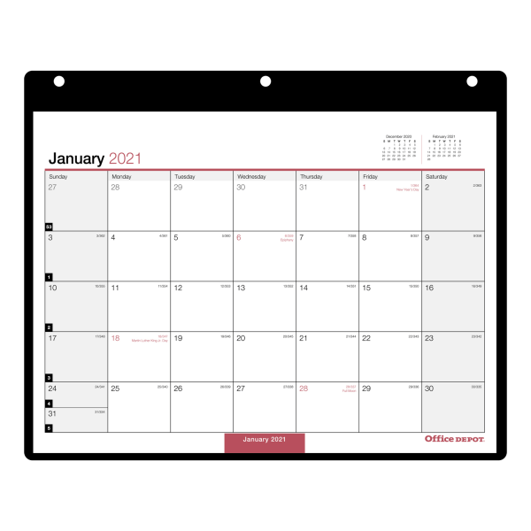 slide 1 of 1, Office Depot Monthly Desk/Wall Calendar, 11'' X 8'', White, January To December 2021, Od201200, 1 ct