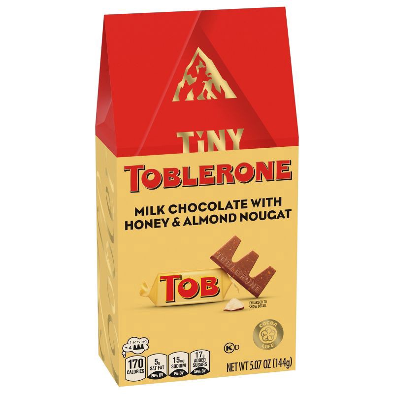 slide 12 of 14, TOBLERONE Tiny Milk Chocolate Bars with Honey and Almond Nougat, 1 Gift Bag (18 Pieces), 5.07 oz