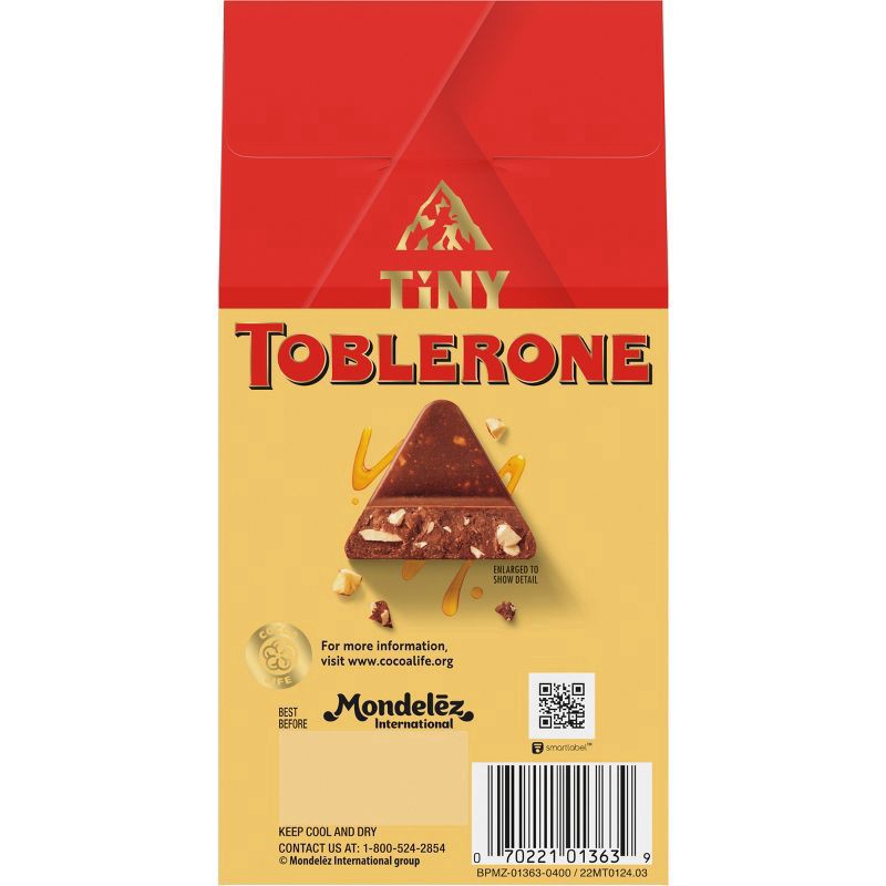 slide 11 of 14, TOBLERONE Tiny Milk Chocolate Bars with Honey and Almond Nougat, 1 Gift Bag (18 Pieces), 5.07 oz