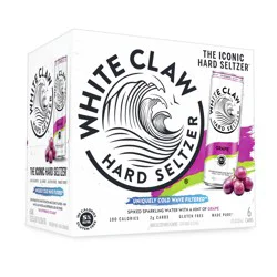 White Claw Hard Seltzer Grape, 6 Pack, 12 fl oz Cans, 5% ABV
