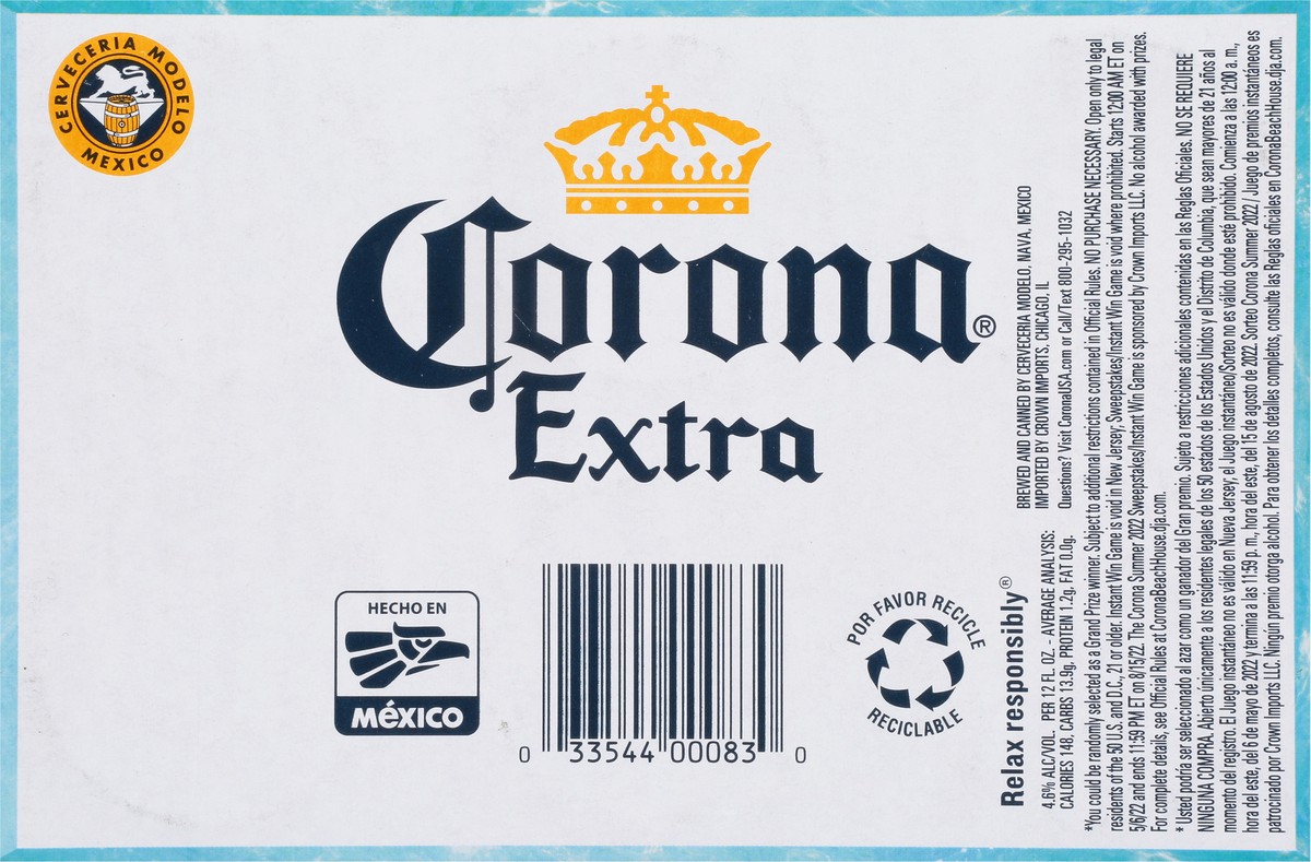 slide 4 of 10, Corona Extra Mexican Lager Import Beer, 6 pk 12 fl oz Cans, 4.6% ABV, 72 fl oz