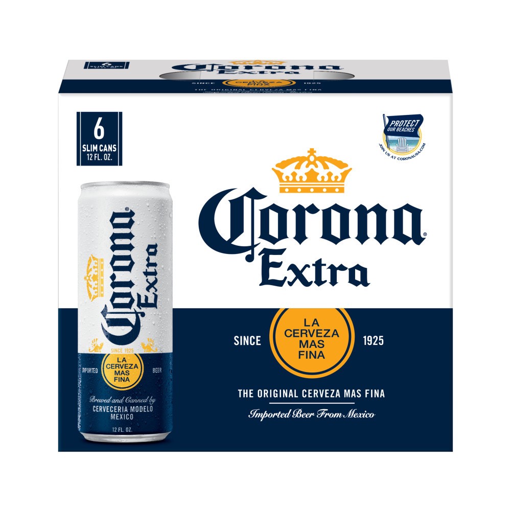 slide 1 of 10, Corona Extra Mexican Lager Import Beer, 6 pk 12 fl oz Cans, 4.6% ABV, 72 fl oz