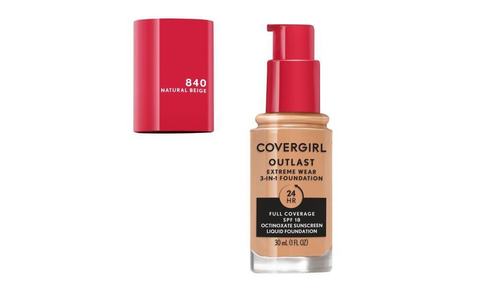 slide 3 of 5, Covergirl Outlast SPF 18 Natural Beige 840 3-in-1 Foundation 30 ml, 1 oz