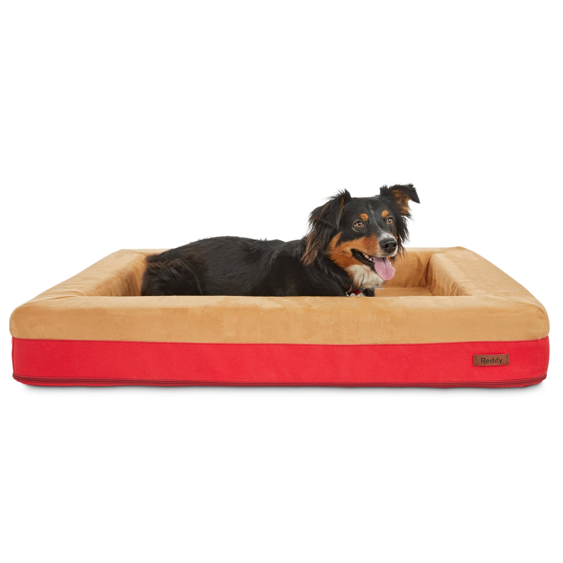 slide 1 of 1, Reddy Red and Tan Bolster Dog Bed, LG