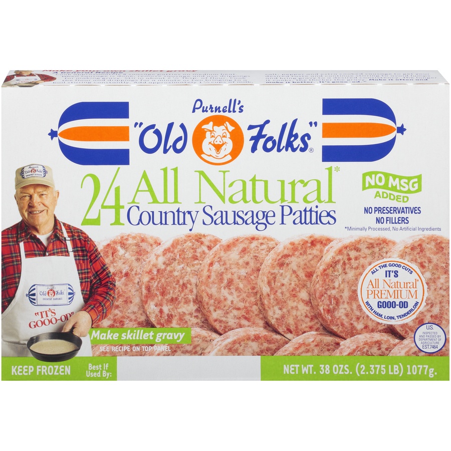slide 1 of 8, Purnell's "Old Folks" All Natural Country Sausage Patties, 38 oz