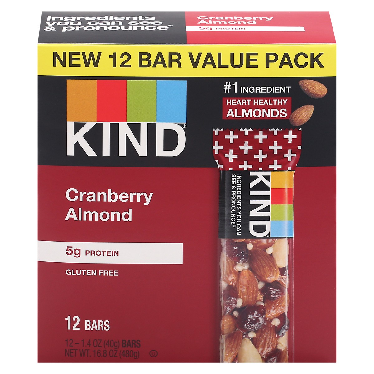 slide 1 of 9, KIND Cranberry Almond Bars 12-1.4 oz Packs, 12 ct