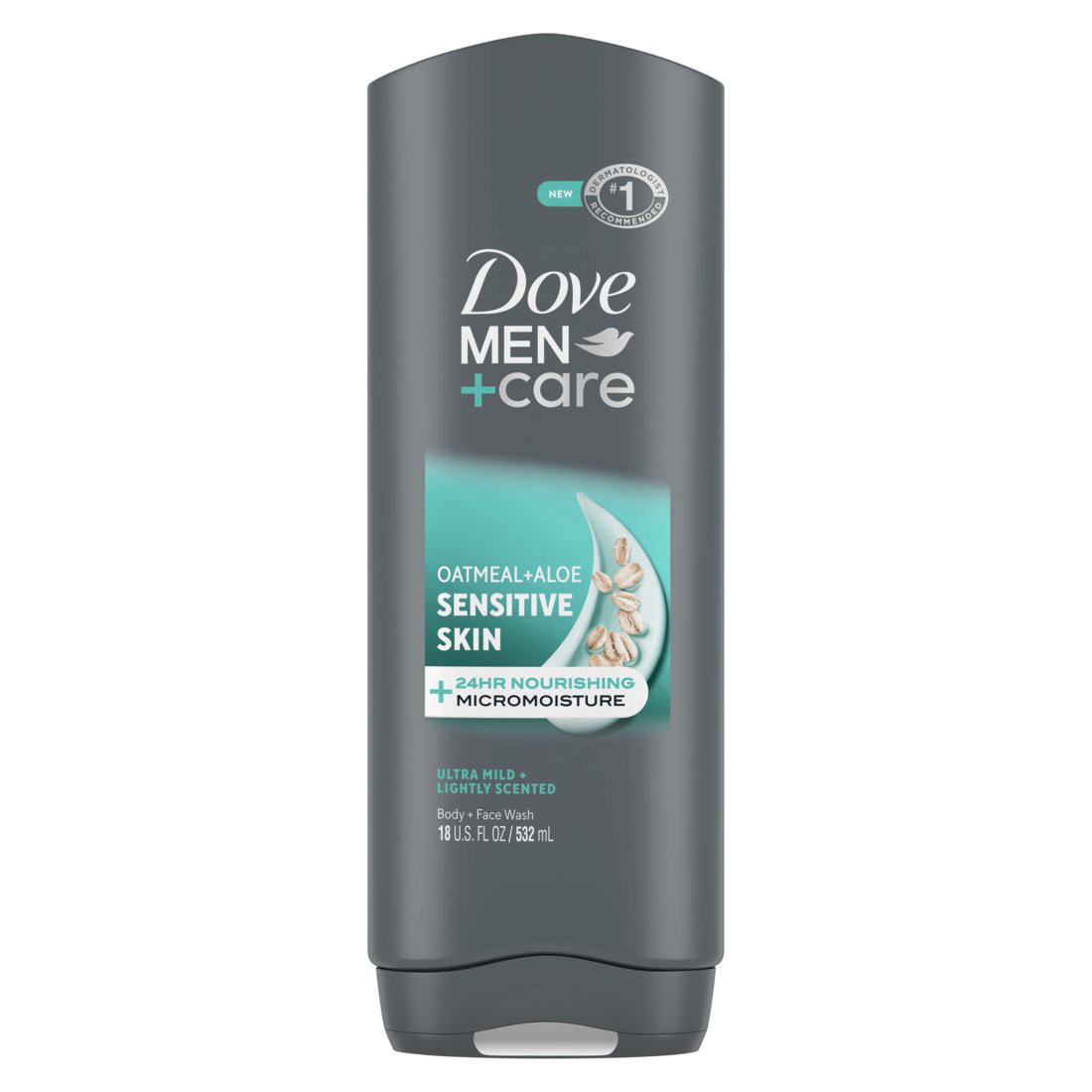 slide 1 of 1, Dove Men+Care Sensitive Skin Face & Body Wash - Oatmeal & Aloe, 18 oz