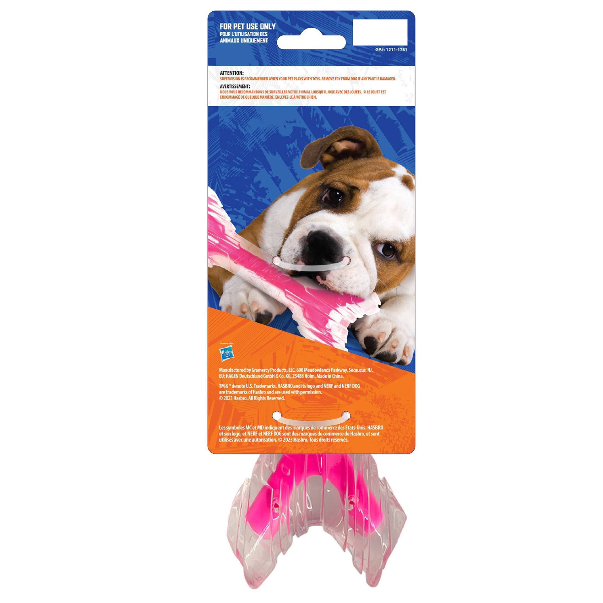 slide 7 of 21, Nerf 9" Bacon Super Scent Bone Solid Core Dog Toy - Clear Pink, 9 in