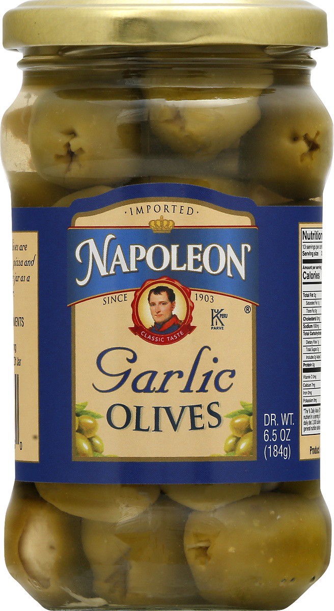 slide 4 of 9, Napoleon Garlic Olives 6.5 oz, 