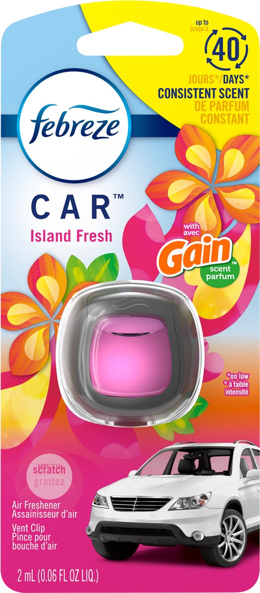 slide 3 of 3, Febreze Car Odor-Fighting Air Freshener Vent Clip with Gain Scent, Island Fresh, 1 count, 1 ct