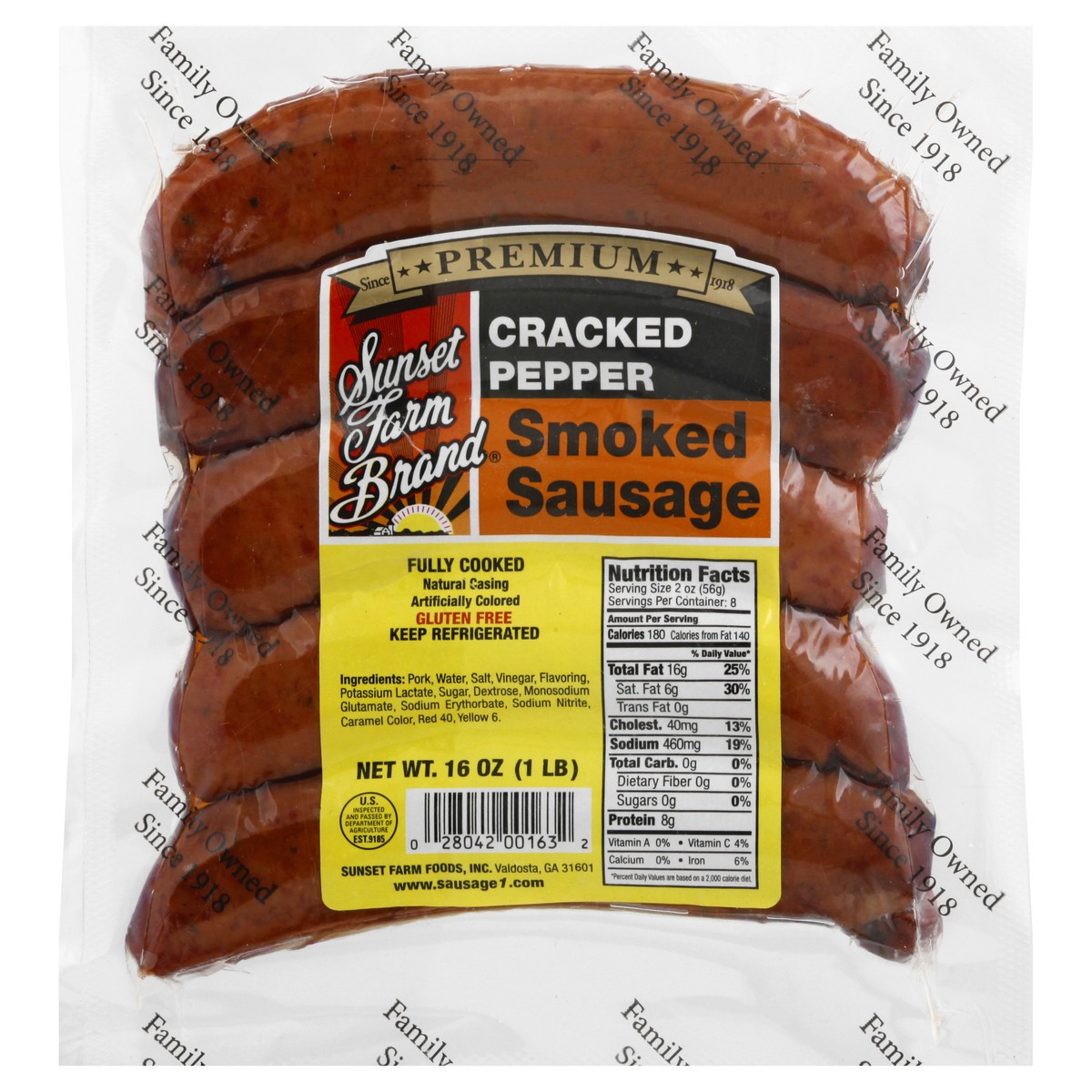 slide 2 of 13, Sunset Farm Brand Cracked Pepper Smoked Sausage 16 oz, 16 oz