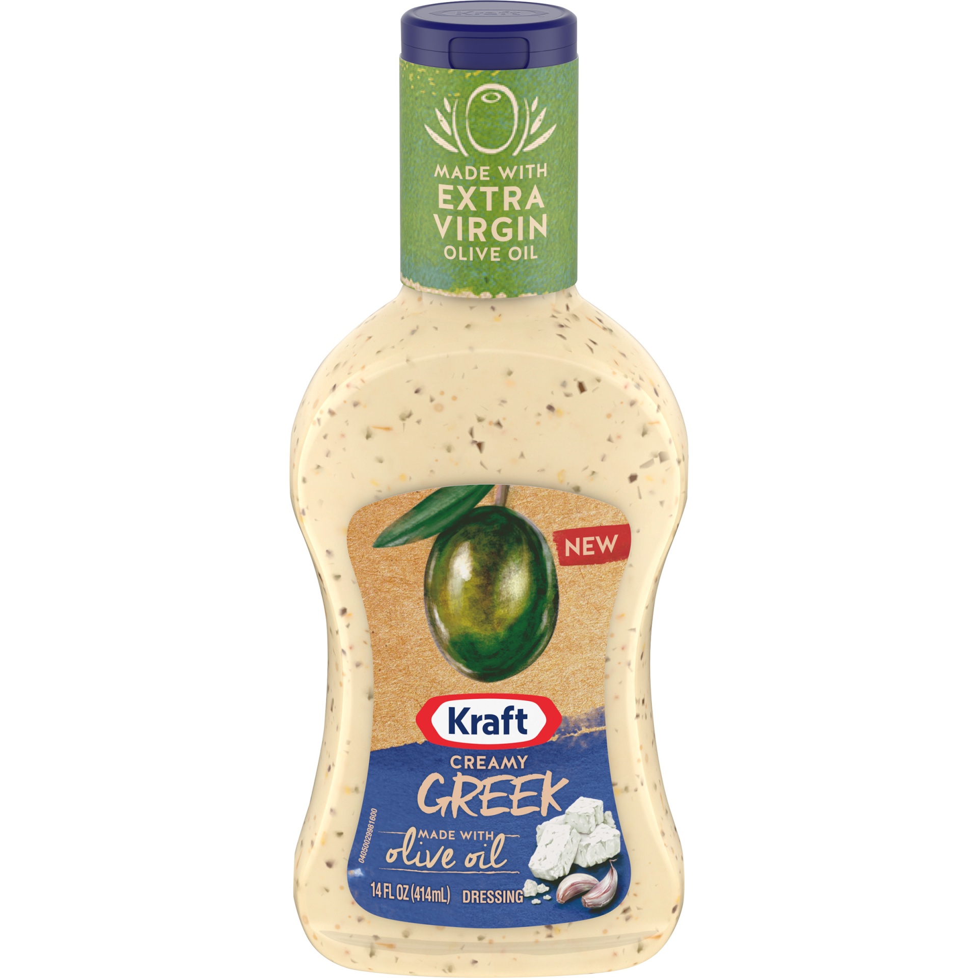 slide 1 of 1, Kraft Creamy Greek Salad Dressing with Extra Virgin Olive Oil Bottle, 14 oz