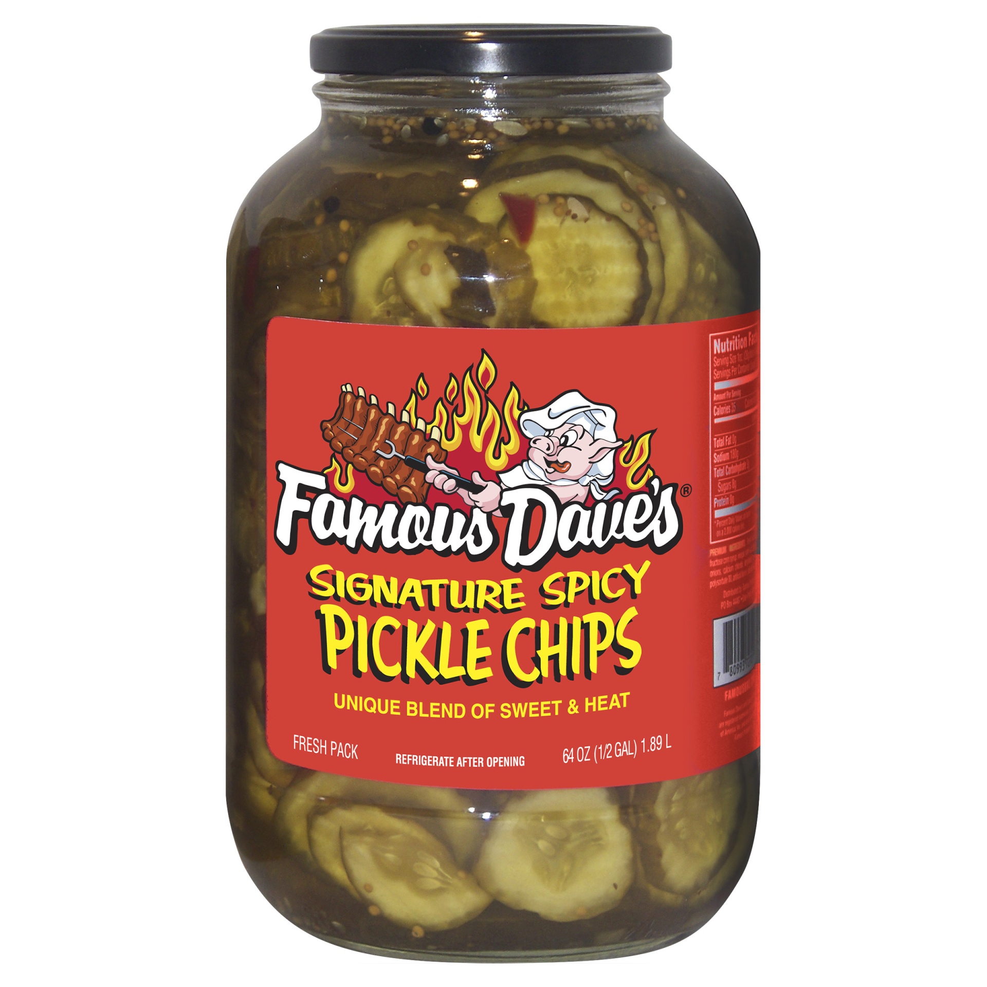 slide 1 of 2, Famous Dave's Spicy Pickle Chips, 64 oz