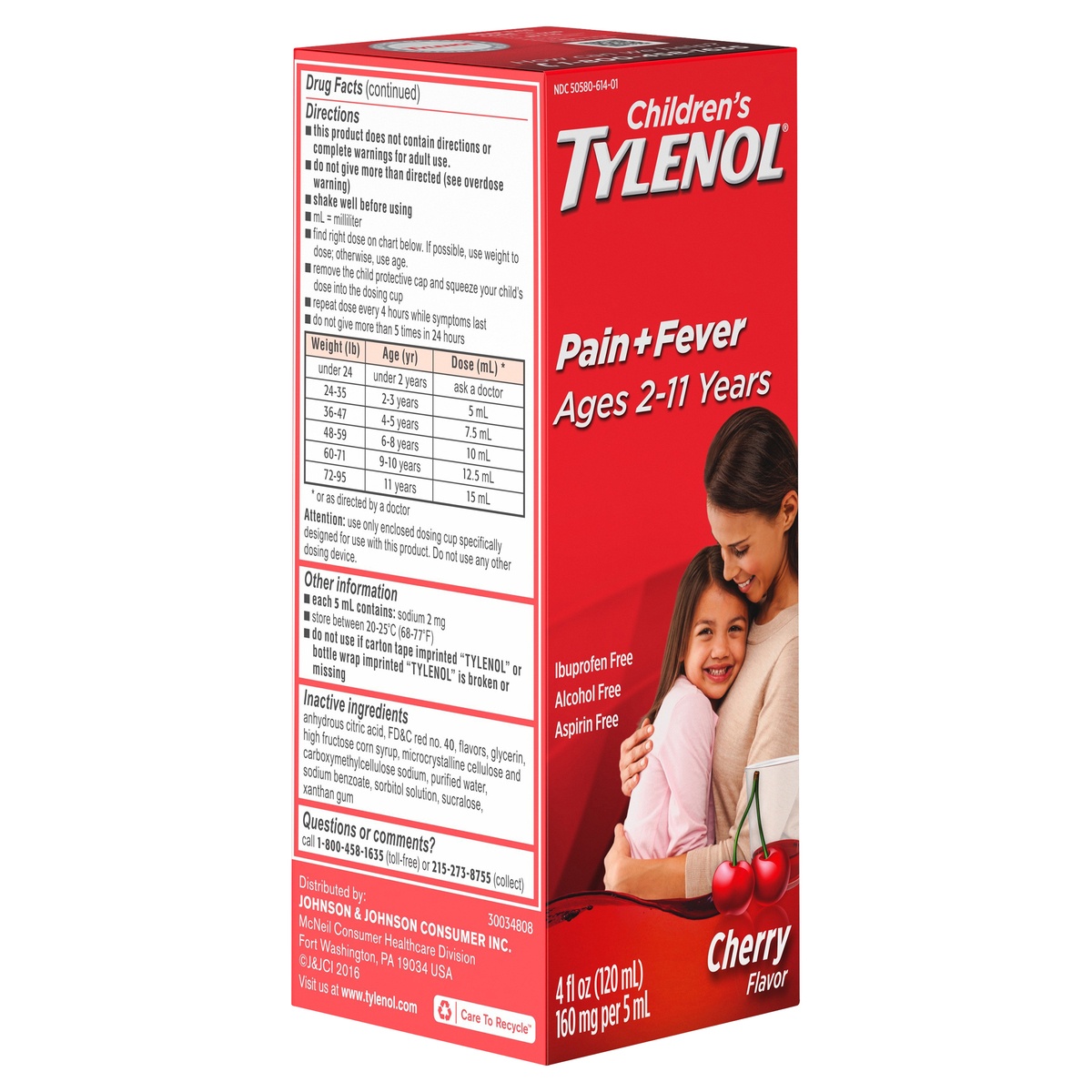 slide 2 of 6, Children's Tylenol Oral Suspension Medicine, Acetaminophen Pain Reliever & Fever Reducer for Cold + Flu Symptoms & Sore Throat, Aspirin-, Ibuprofen- & Alcohol- Free, Cherry, 4 fl oz