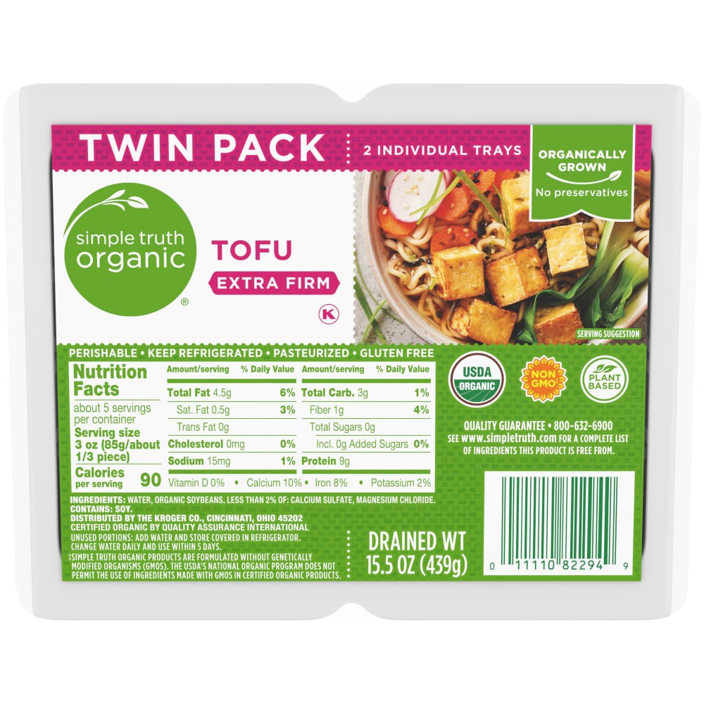 slide 1 of 2, Simple Truth Organic Extra Firm Tofu Twin Pack, 2 ct; 15.5 oz