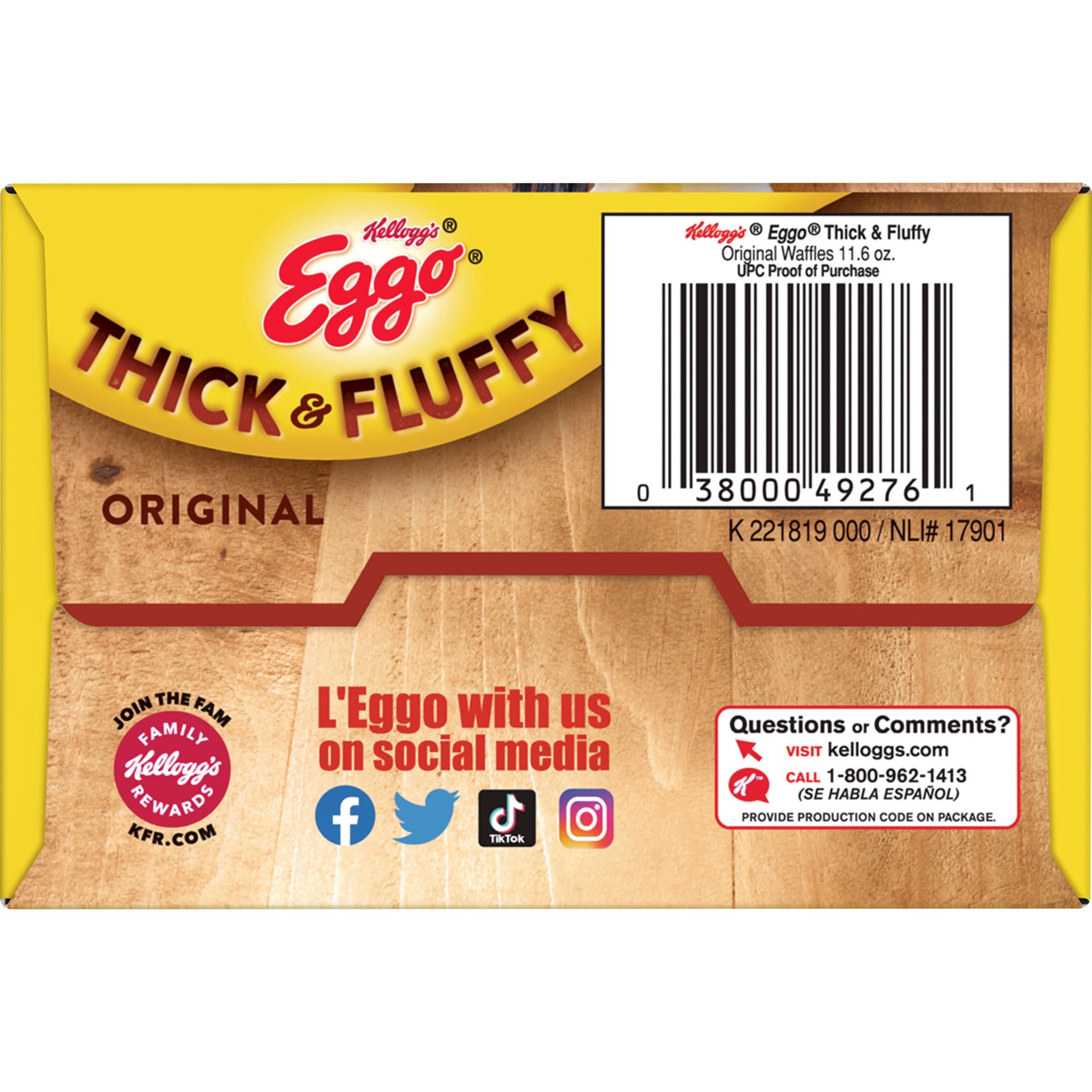 slide 2 of 5, Eggo Thick and Fluffy Frozen Waffles, Original, 11.6 oz, 6 Count, Frozen, 11.6 oz