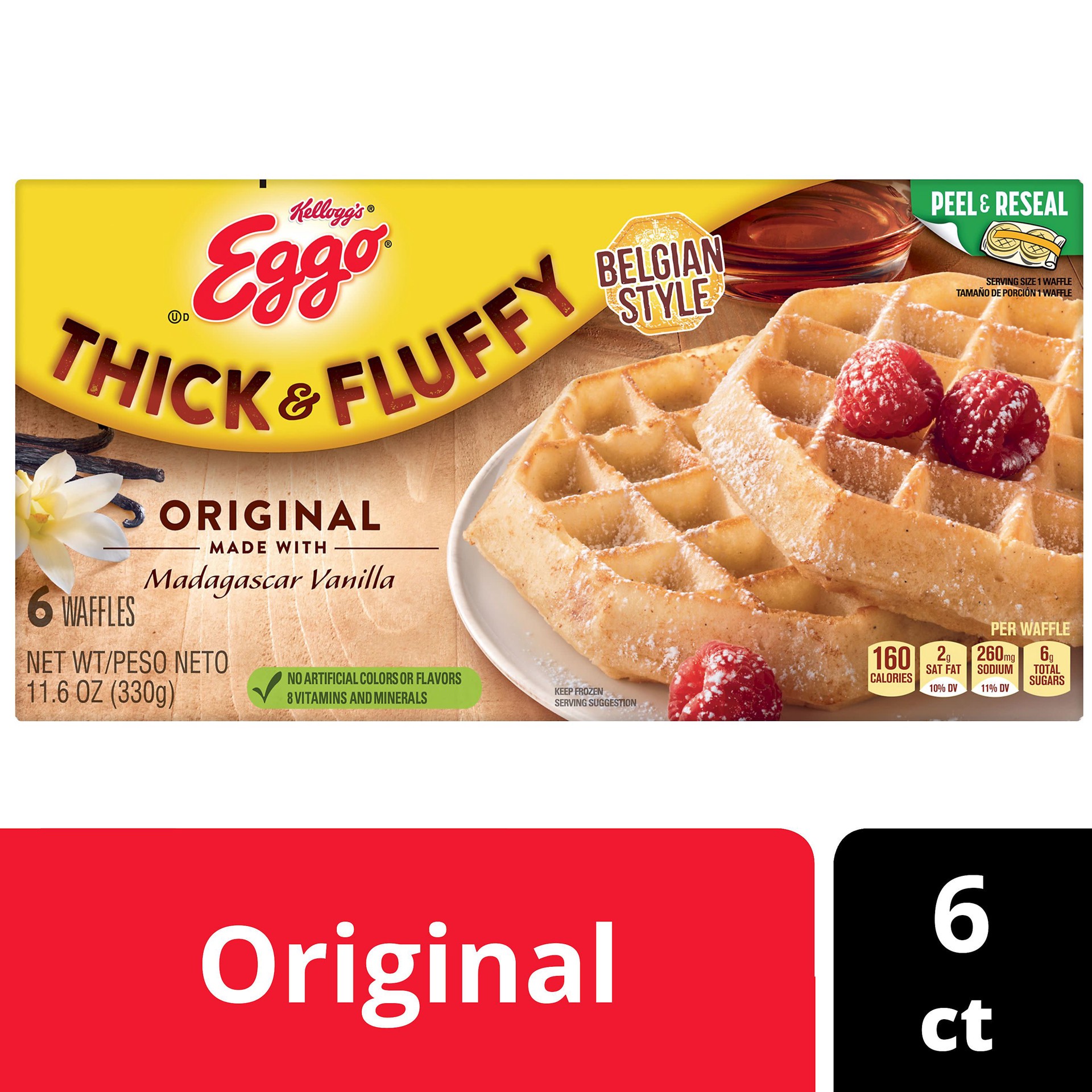 slide 1 of 5, Eggo Thick and Fluffy Frozen Waffles, Frozen Breakfast, Breakfast Food, Original, 11.6oz Box, 6 Waffles, 11.6 oz