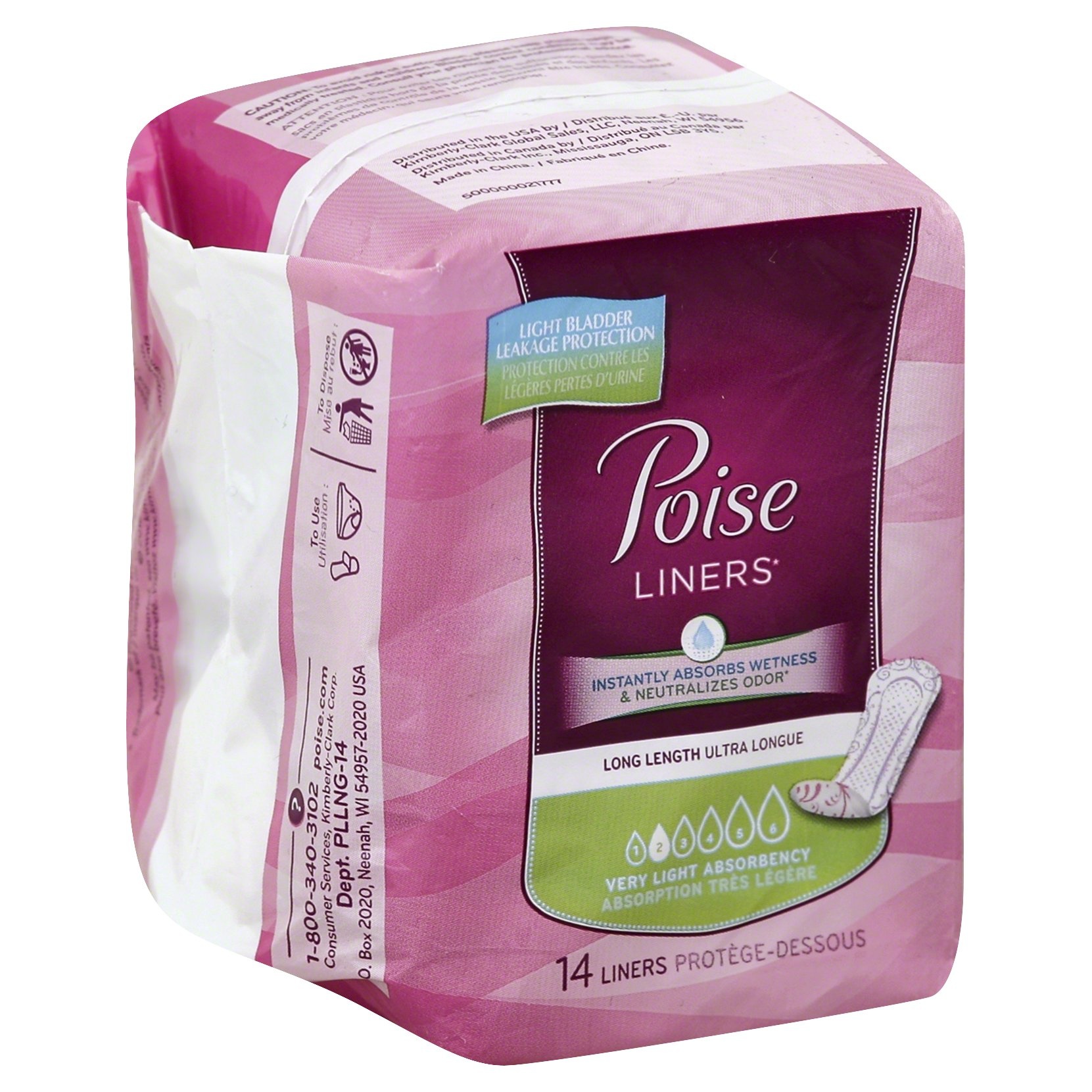 slide 1 of 1, Poise Very Light Absorbency Long Length Liners, 14 ct